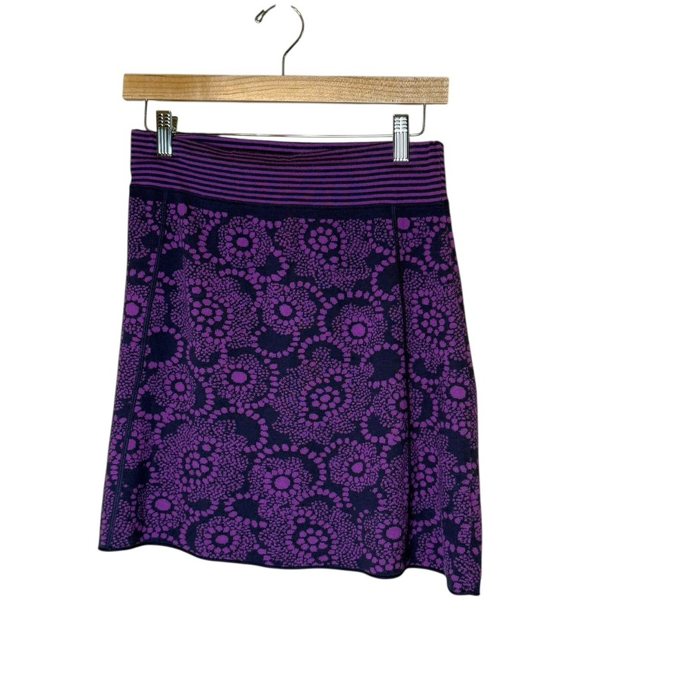 Title Nine Purple Navy Knit A Line Skirt Floral Outdoor Small Stretch‎ Hiking